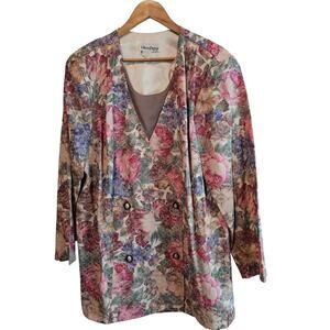 Vintage Floral Blazer Womens Size 20W Beige Pink Cottagecore Preppy Fairy 90s